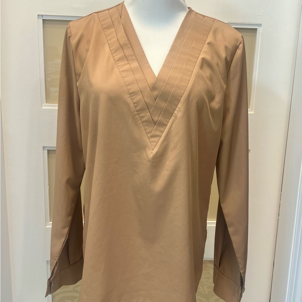 Elegant Tan V-Neck Women's Top Size L